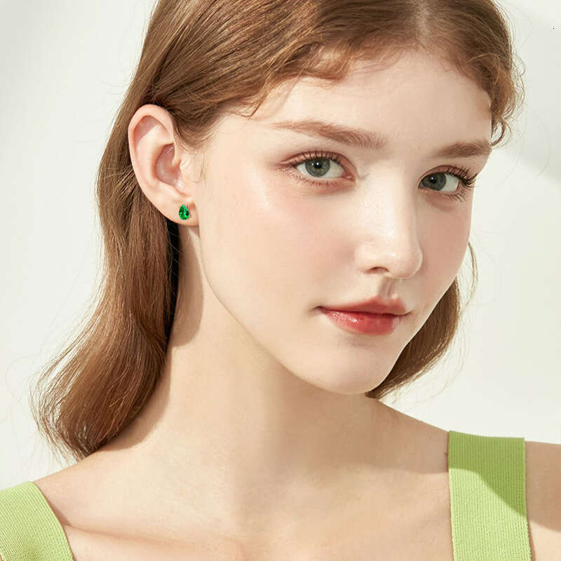 Japanese And Korean Style Emerald Water Drop Simple Versatile High-End Geometric Pure Sier S Earrings D69
