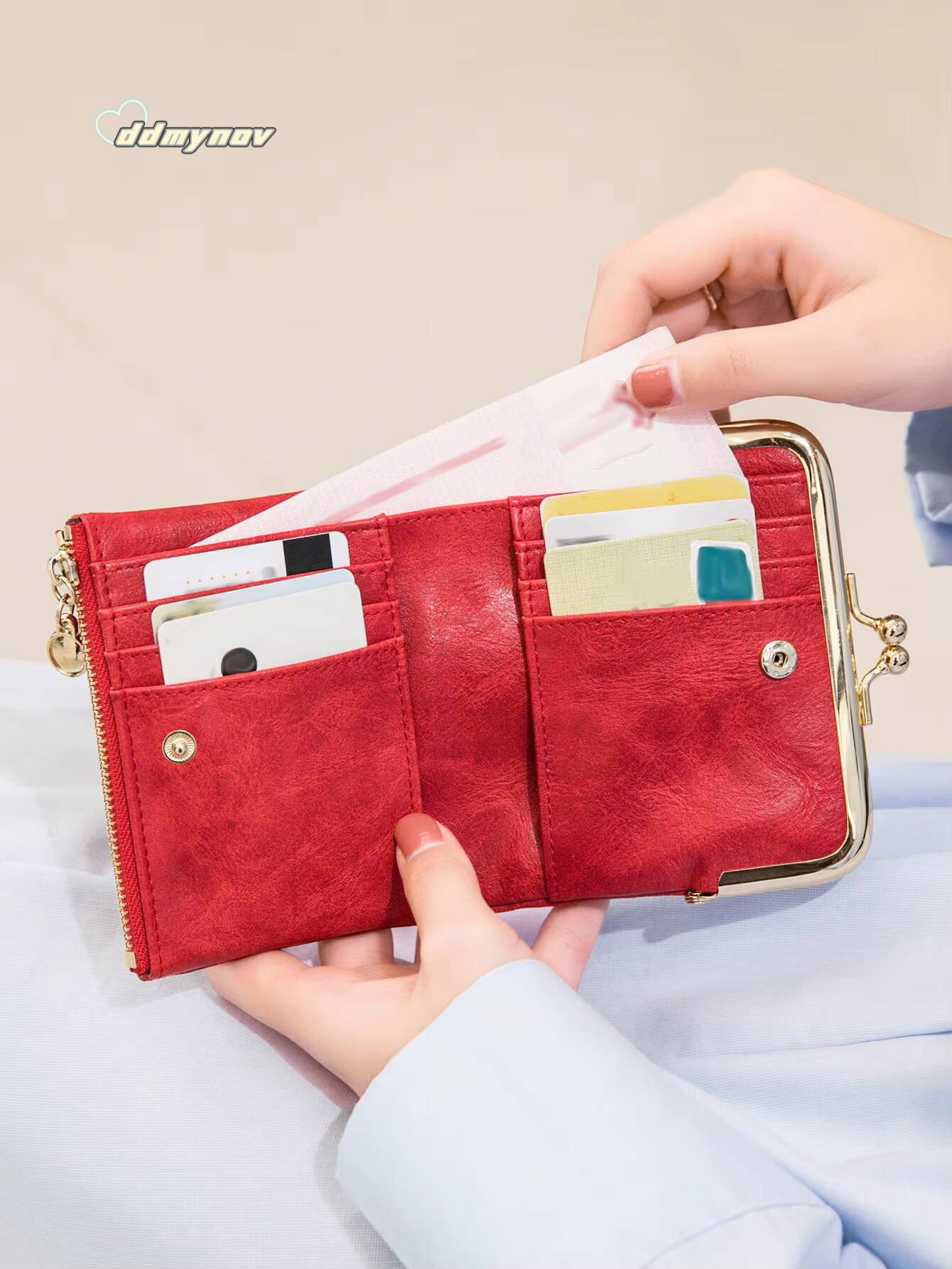 New Clip Womens Zero RetroMulti functional Double Fold Leather Wallet with MultiCard Slot Card Bag, Zipper and Kiss Lock ddmynov