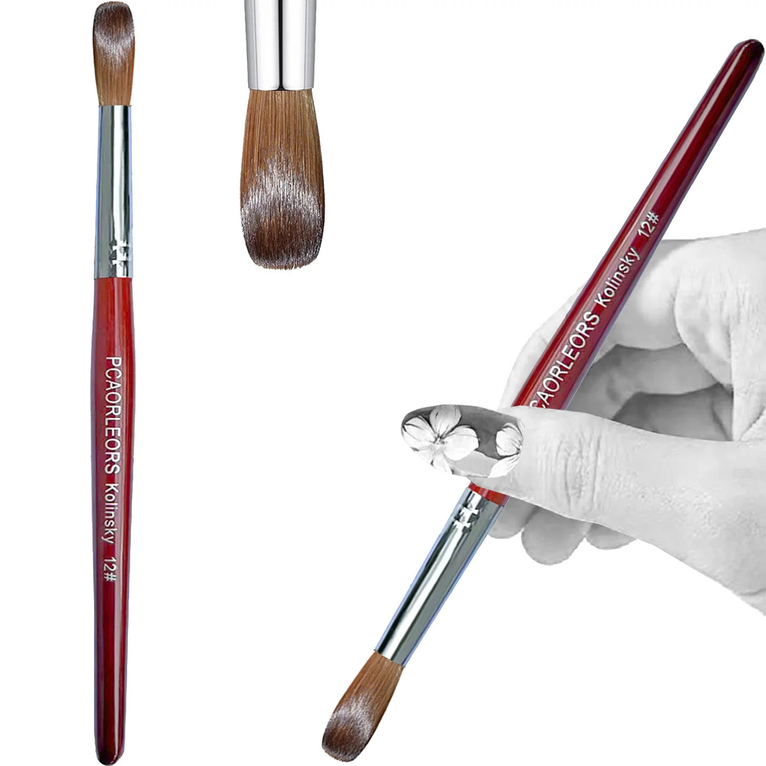 UsiDaer Kolinsky Nail Brush Acrylic with Red Round Wooden Handle and 100% Kolinsky Sable Hair for Crystal UV Gel Painting 250716