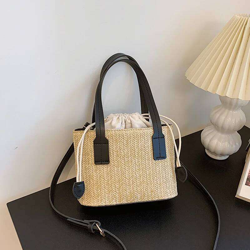Fashion Bucket Crossbody Bags Women, Summer Handbags Casual Straw Shoulder For Travel/Vacation, Ladies Beach Bag