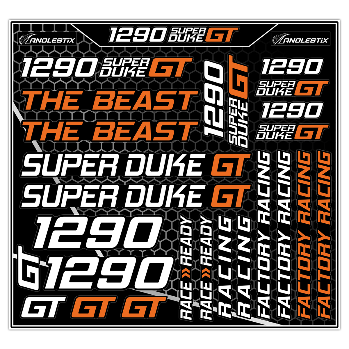 AnoleStix Vinyl Motocross Motorcycle Stickers Logo Set Emblem Tank Helmet Decals For KTM 1290 Super Duke GT