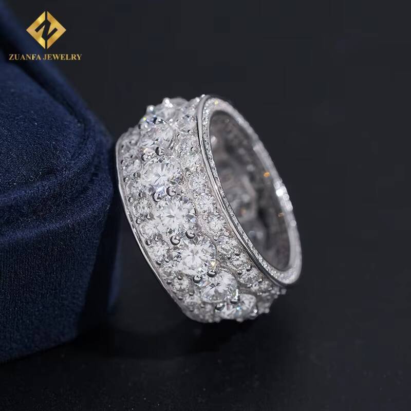 Hot Sale VVS Moissanite Ring Men Hip Hop Pass Diamond Tester Iced Out Fire Jewelry 925 Sterling Silver Full Diamond