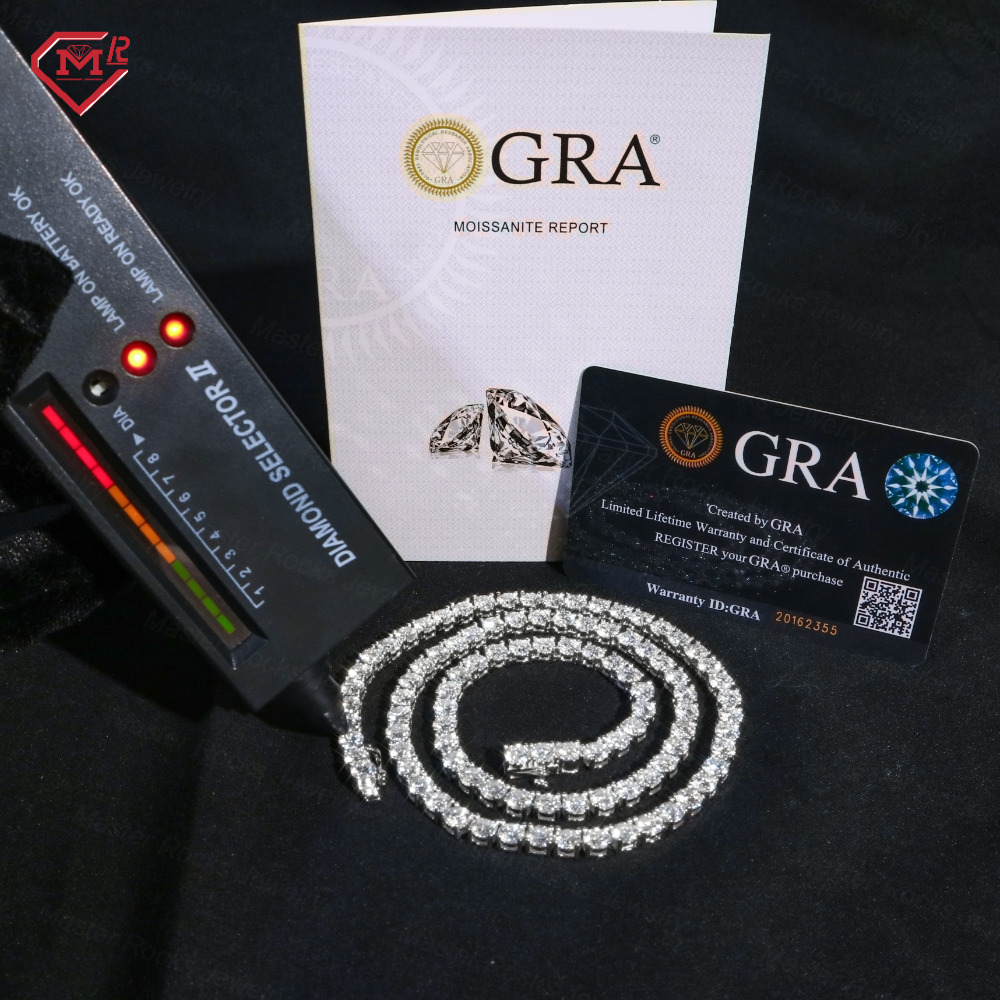 Pass Diamond Testes 4mm Moissanite Tennis Necklace Iced Out 925 Sliver Moissanite Tennis Chain