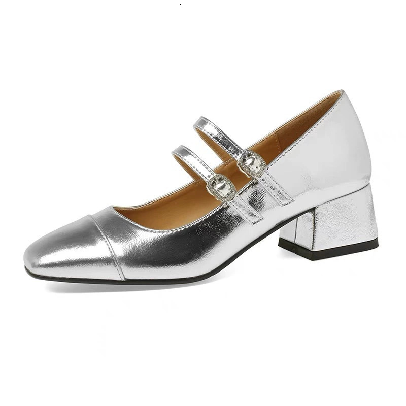 Sheepskin Version ~ 2025 New Genuine French Style Chunky Heel Silver Mary Jane for Women Shallow Mouth Single Small Leather Shoes ddmysaturn