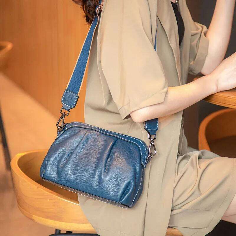 Genuine Pleated Casual for Women Crossbody Cloud Purse Soft Cow Leather Lady Shoulder Bag Small Hobo Handbags