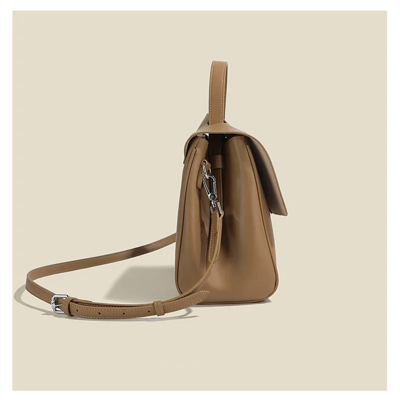 France Niche Design 2025 Women Handbag Split Cow Leather High Capacity Crossbody Shoulder Bags Solid Color Shopper Tote Grey