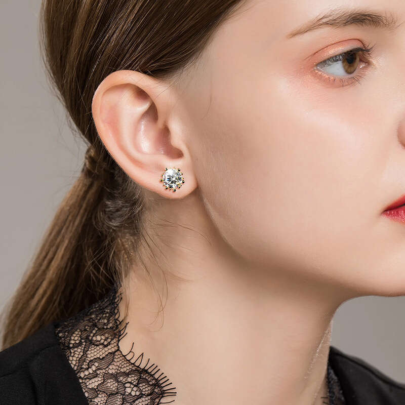 2 Carat D Color Moissanite Fireworks Bloom Earrings Niche Design High-End Feel S Sterling Sier Minimalist Ear Jewelry 970