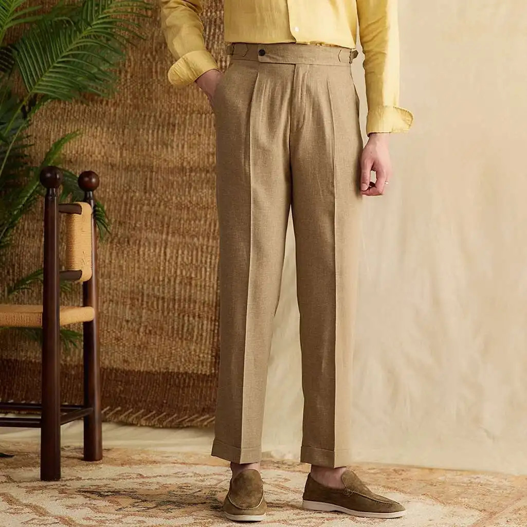 High Quality Formal Pant Lyocell Cotton Thin Skin Men Dress Pant High Waist Casual Pant Naples Summer Breathable Pant For Men 250707
