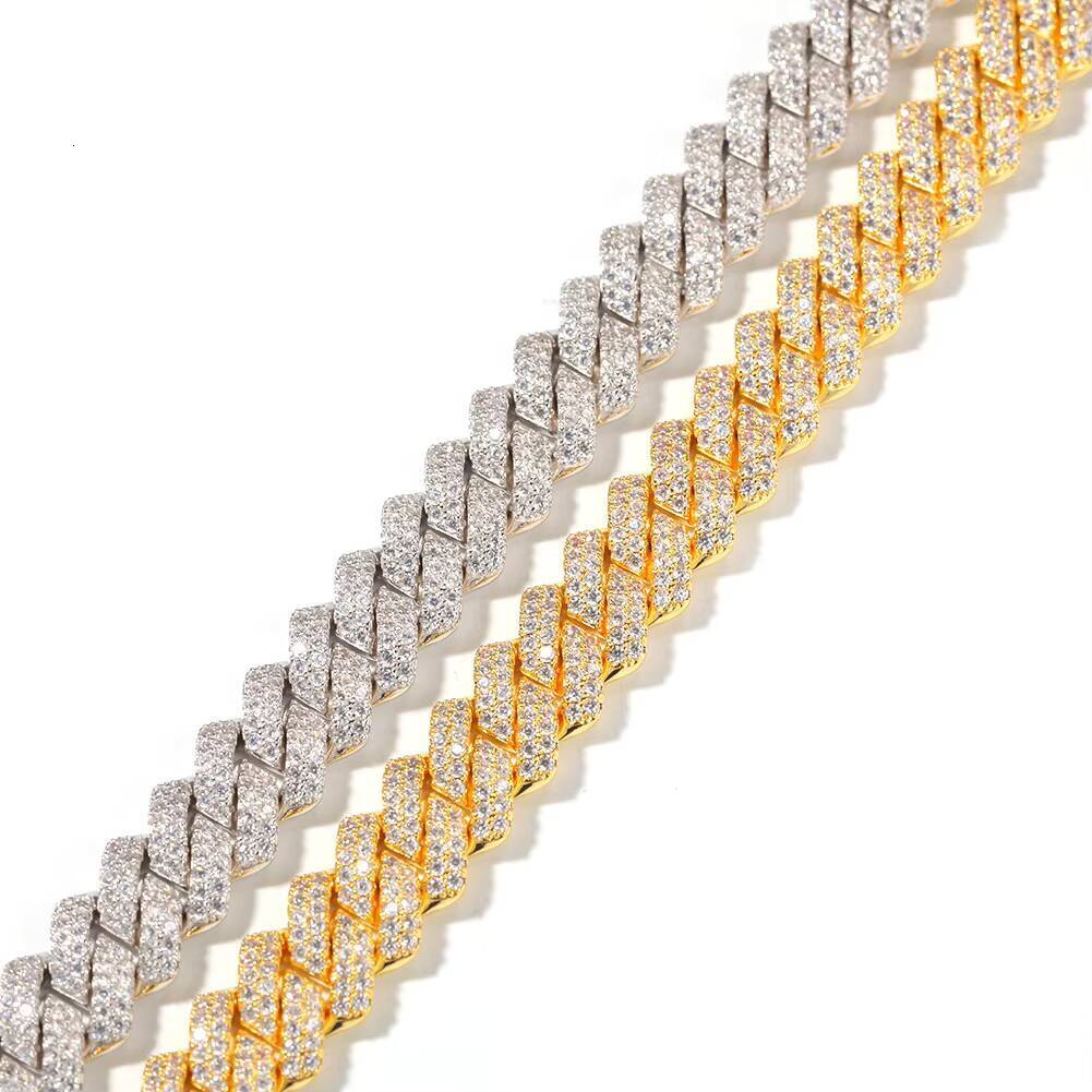 TOP HIP HOP 13mm New Luxury Zircon Gold Silver Prong Cuban Chain Luxury square Shape Tight Iced Out Cuban Chain