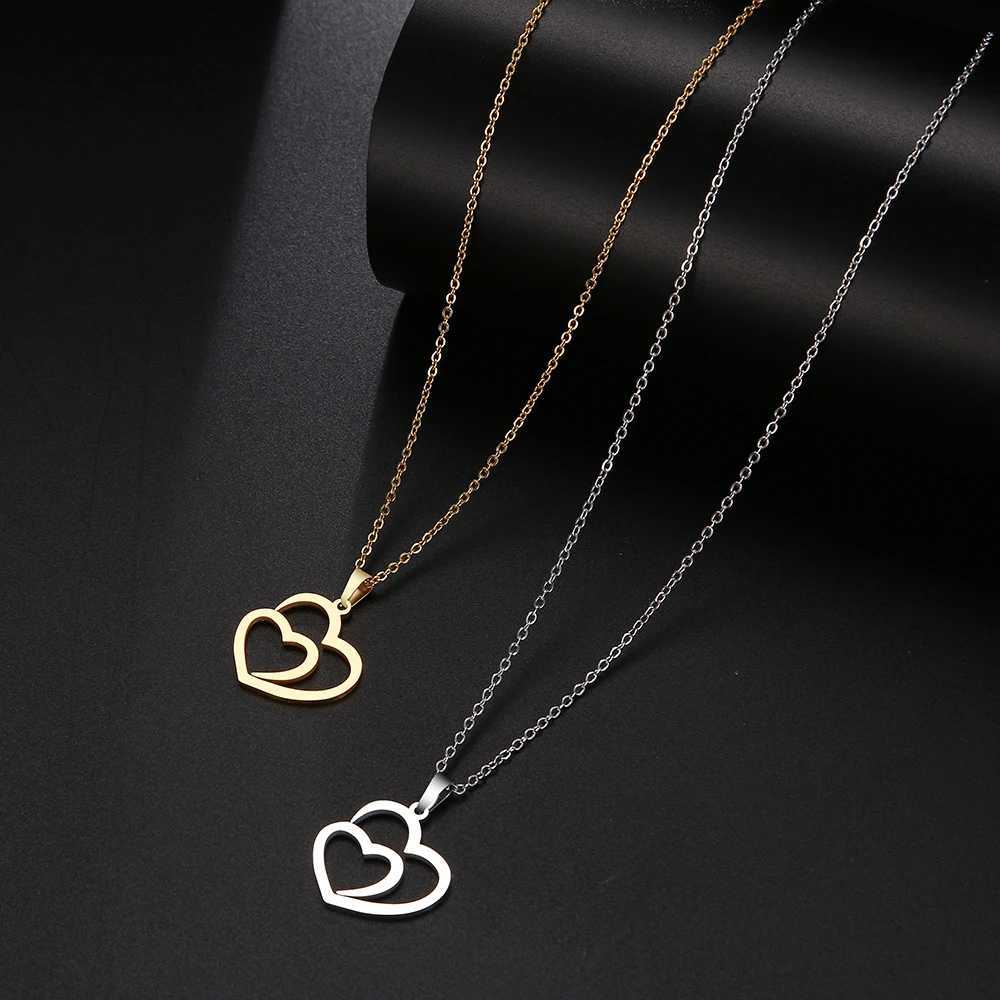 DOTIFI Stainless Steel Necklace For Women Man Hollow Double Heart Choker Pendant Charms Necklace Engagement Jewelry XJ250717