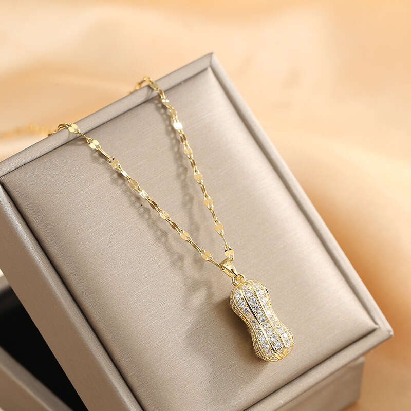 Live Broadcast Luxurious Full Zircon Agate Open And Close Peanut Necklace For Women, Light Niche Design Titanium Steel Pendant Jewelry 00E