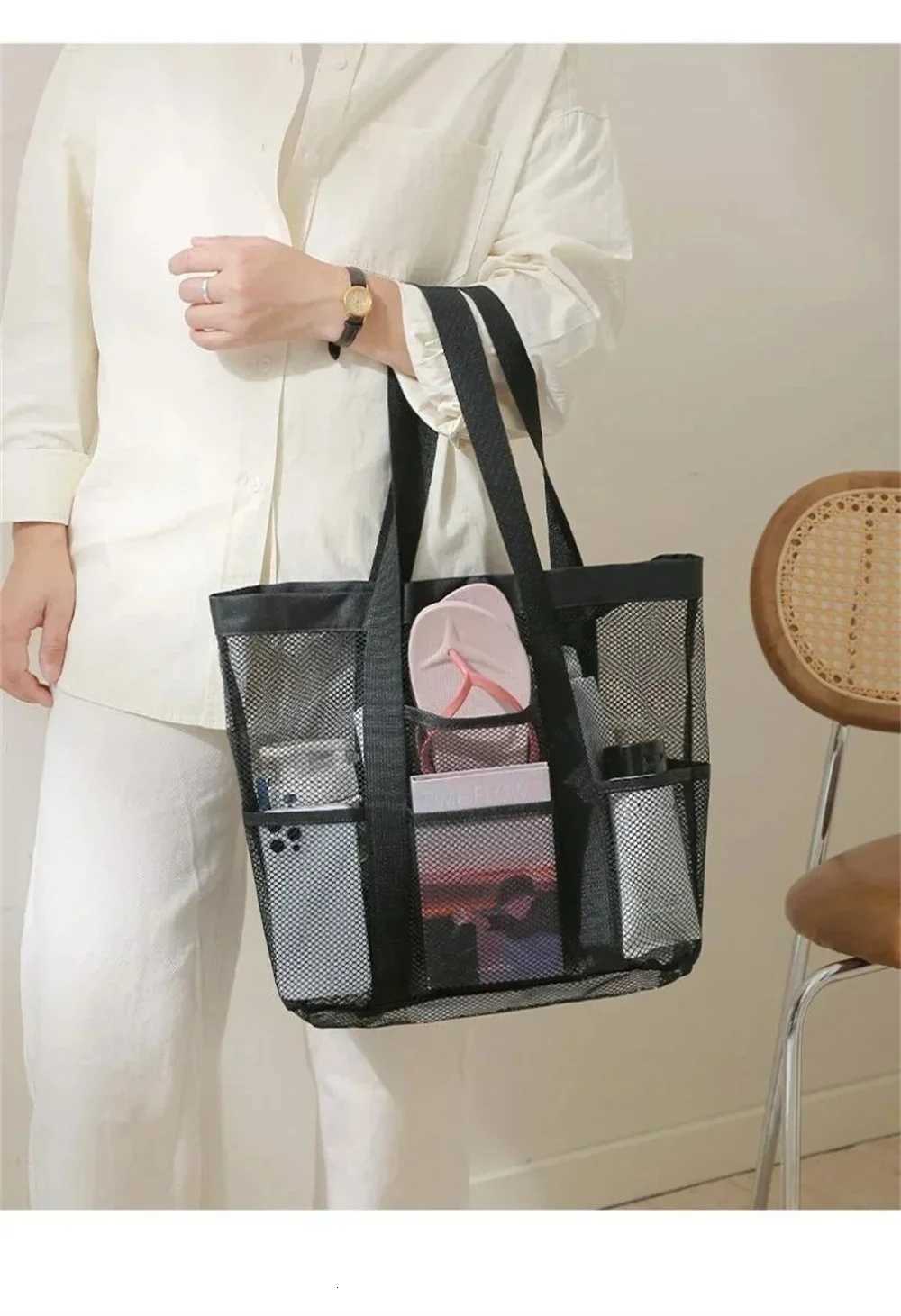 Beach Bags Mesh Quick Dry Shower Tote Shower Stand Cosmetic Bag Transparent Bag Portable Swimming Gym Tote Bag Z250717