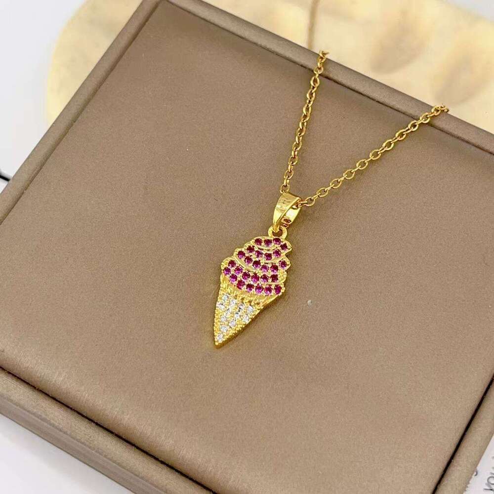 Summer New Ice Cream Cone Titanium Steel INS Style Necklace Dessert Vacation Pendant Collarbone Chain Niche Jewelry 2A3
