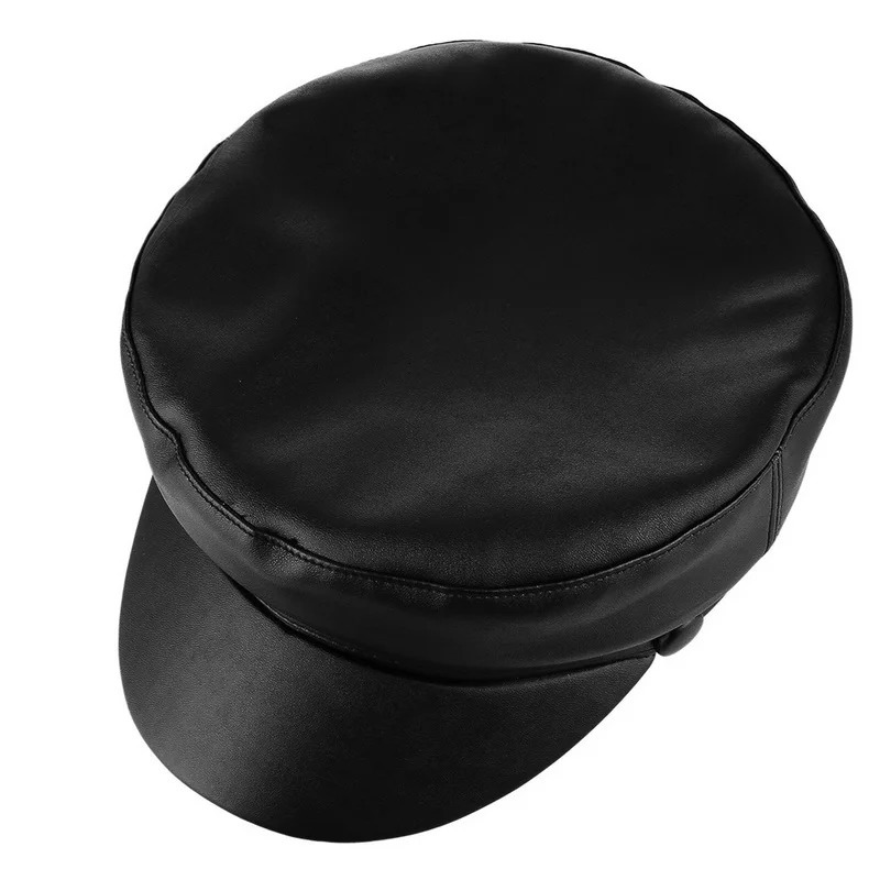 GEMVIE Women Hat With Visor Military Cap sboy Autumn Winter PU Leather Retro Classic Sailor Hat Lady Peaked Cap Black 250716