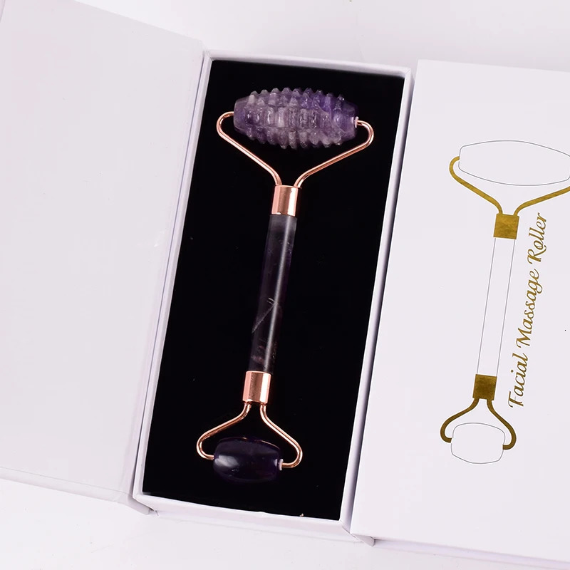 Amethyst Sawtooth Face Roller Natural Stone Crystal Massage Acupuncture Tool Health Beauty Neck Slimming Cellulite 250716