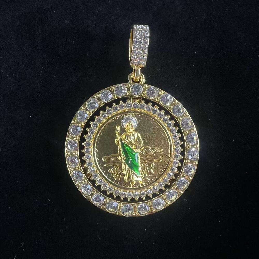 Inlaid Dia Rotating Grim Reaper Pendant Alloy Round Plate Hip-Hop Style Trendy Jewelry Rotatable Necklace