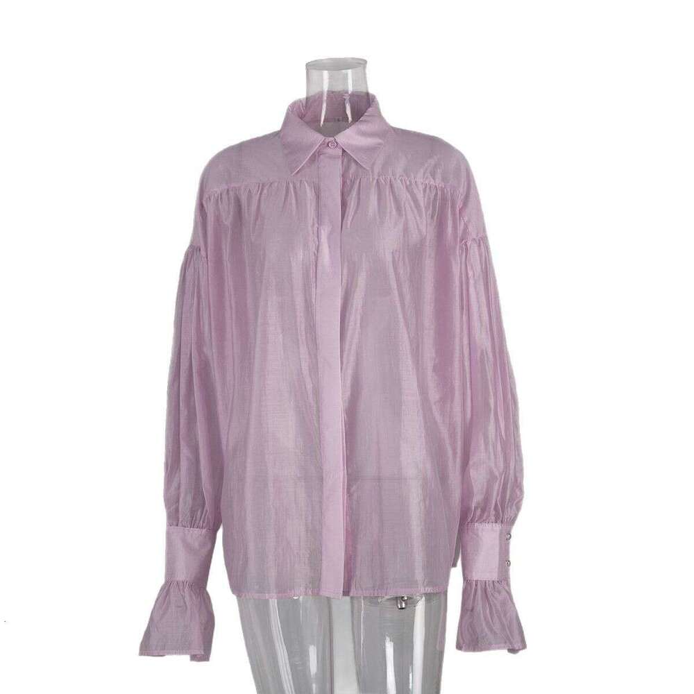 French Style Satin Lightweight Blouse New High-End Women's Lantern Long Sleeve Casual Top B5