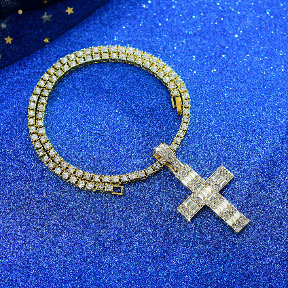 New T Square Cross Full Dia Hip Hop Necklace Alloy Pendant Jewelry Individually Packaged