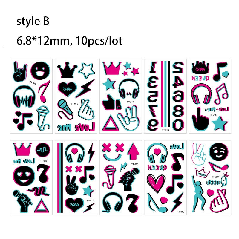 Luminous Music Festival Tattoo Glowing Dance Party Sticker Temporary Waterproof Tattoos Noteheadset Art Skin Stickers 250714