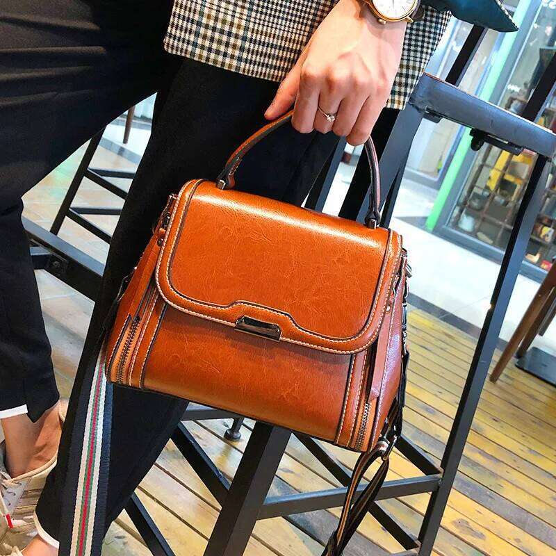Oil Wax Cowhide Leather Women's Handbag 2024 New Crossbody Lady Commuter Summer Bag Handbill Shoulder Messenger Bags