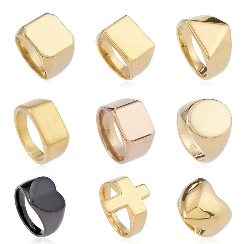Trendy Titanium Casting Geometric Smooth Stainless Steel Ring Unisex Adjustable Jewelry