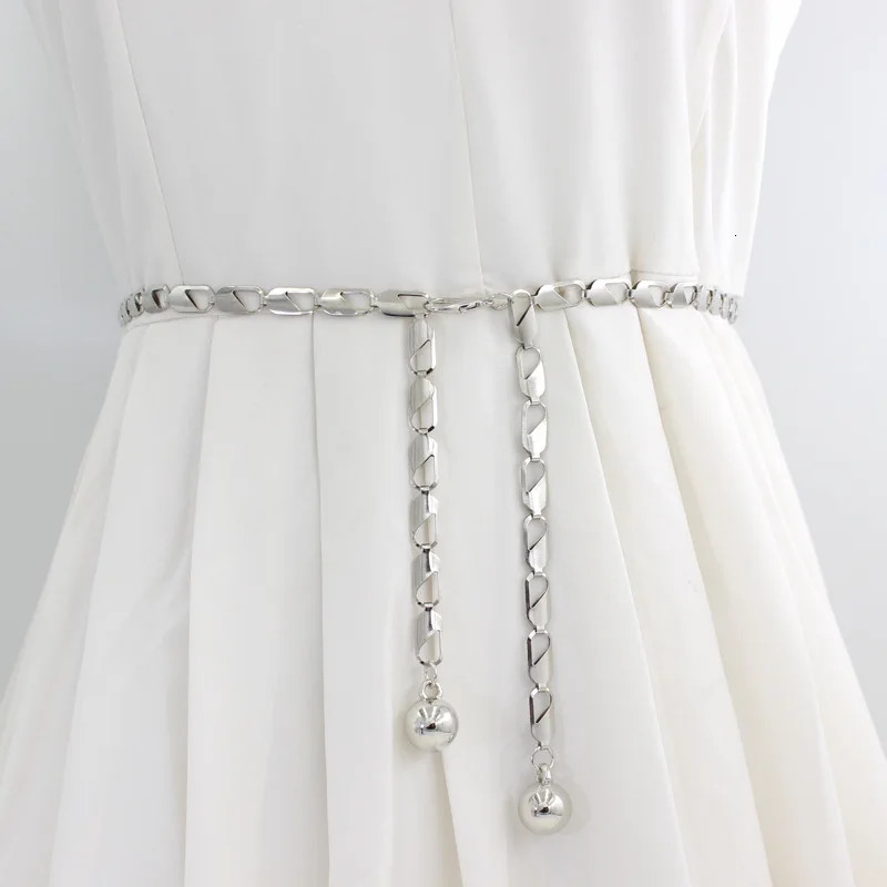Metal Ball Pendant Waist Chain Women Thin Belt Gold Sliver Color Long Girdle Female Strap For Dress Skirt Decorative Waistband 250715