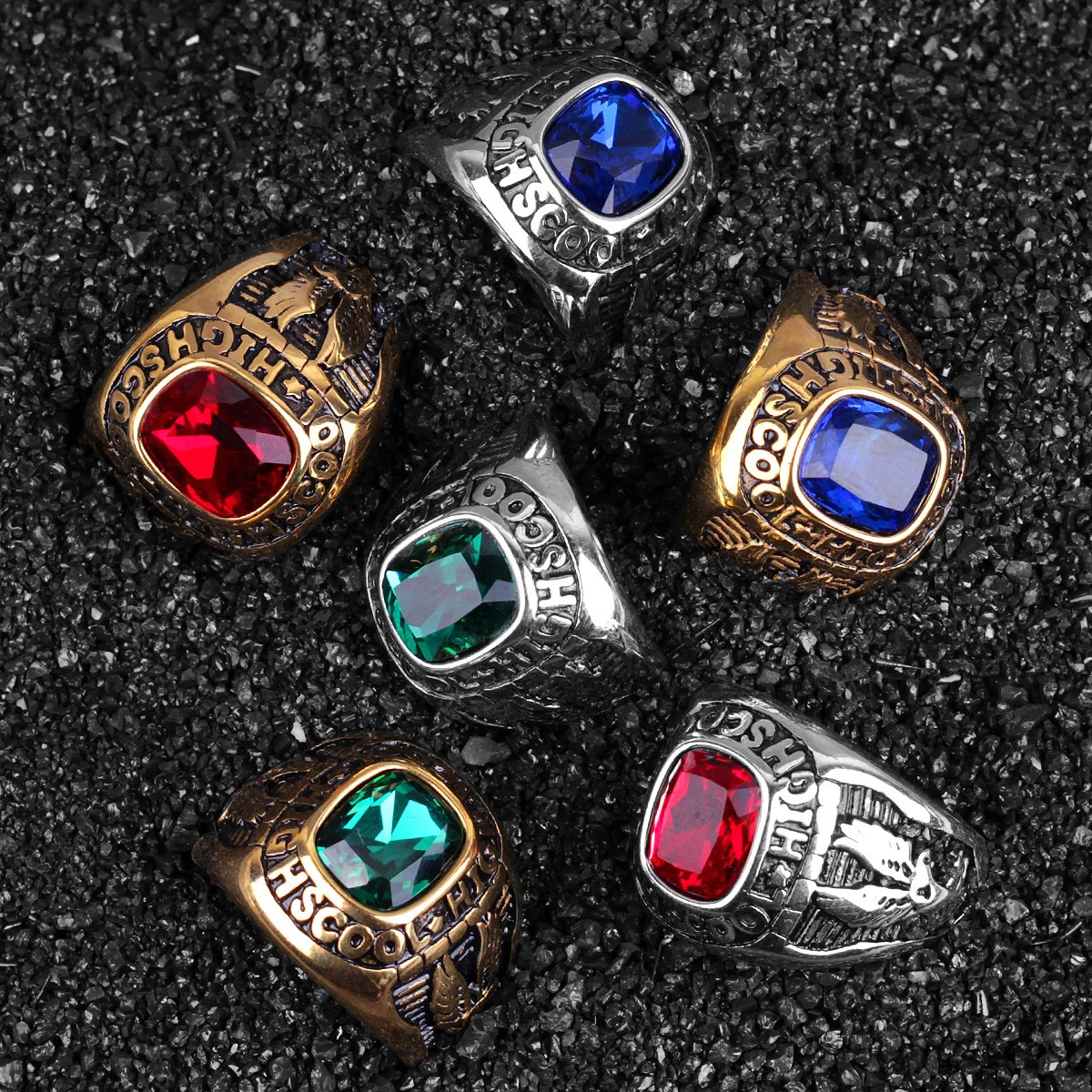 Stainless Steel Men Rings Rhinestone High School Eagle Punk Hip Hop for Biker Male Boyfriend Jewelry Creativity Gift Wholesale 250716