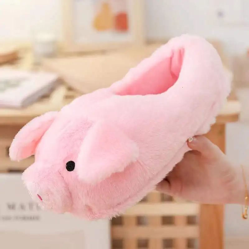 Cute Pig Winter Women Slipper Heel Cover Warm Slippers Soft Fur Indoor Comfortable Fluffy Home Slides Girls Cartoon Footwear 250716