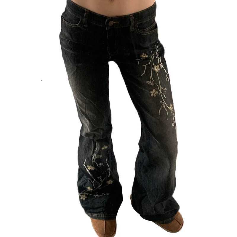 HEYounGIRL Y2K Plant Embroidery Flare Jeans Streetwear Vintage Fashion Women Slim Denim Trousers Grunge Harajuku Pants Outfits R250716