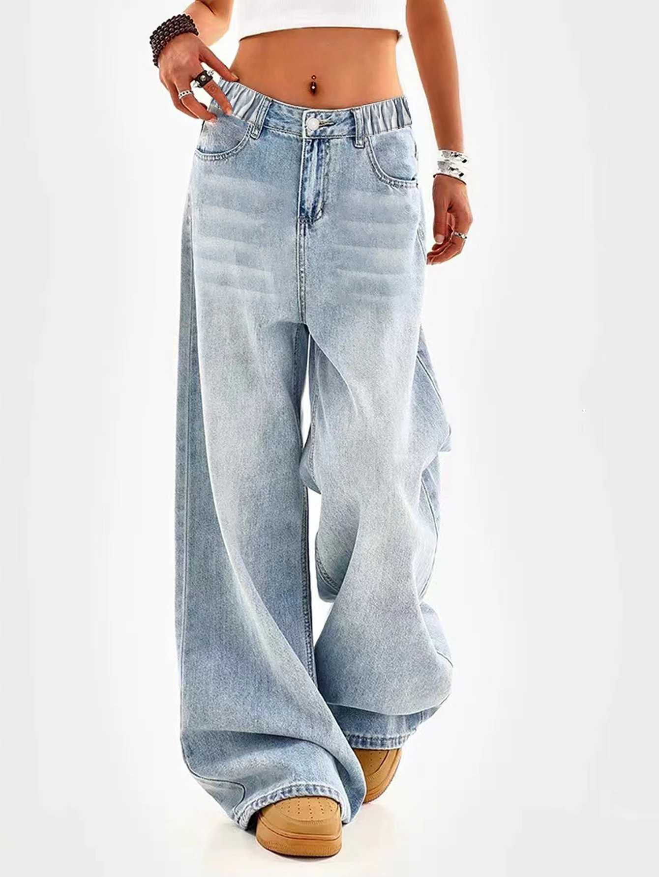 Retro Washed Blue Loose Wide-Leg Straight Pants for Middle and Large Children and Girls Casual Simple and Versatile Long Jeans R250716
