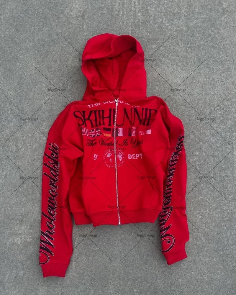 American Hip Hop Goth Punk Oversized Zipper Hoodie Men Y2K Casual Fashion High Street Trendy Streetwear Sweatshirt Women 250716