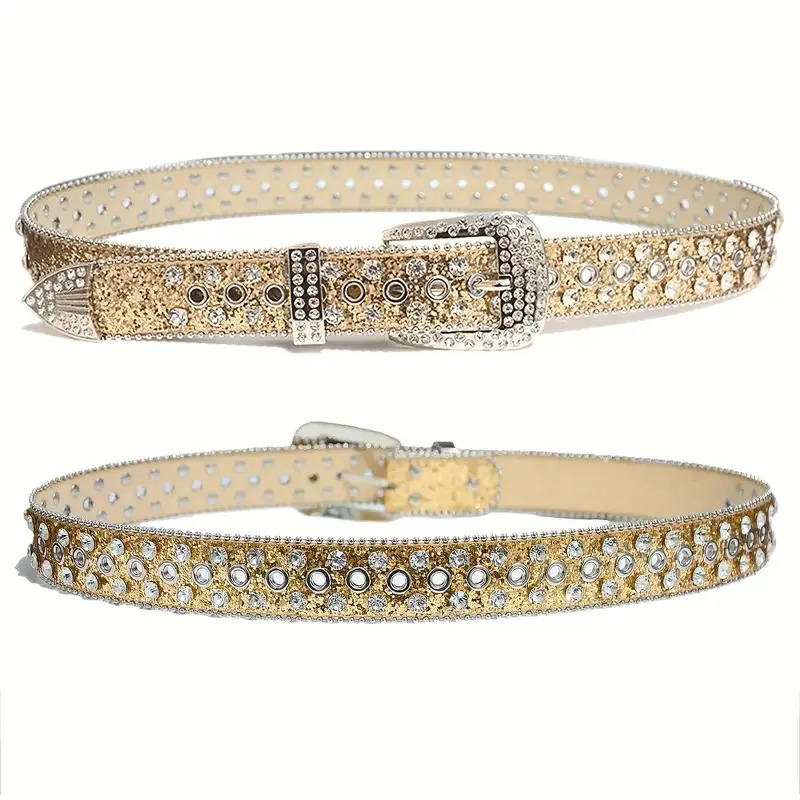 Punk Rhinestone Womens Belts for Jeans Studded Belt Female Waist Belt for Women Gothic Y2K Gold Silver Pink 250717