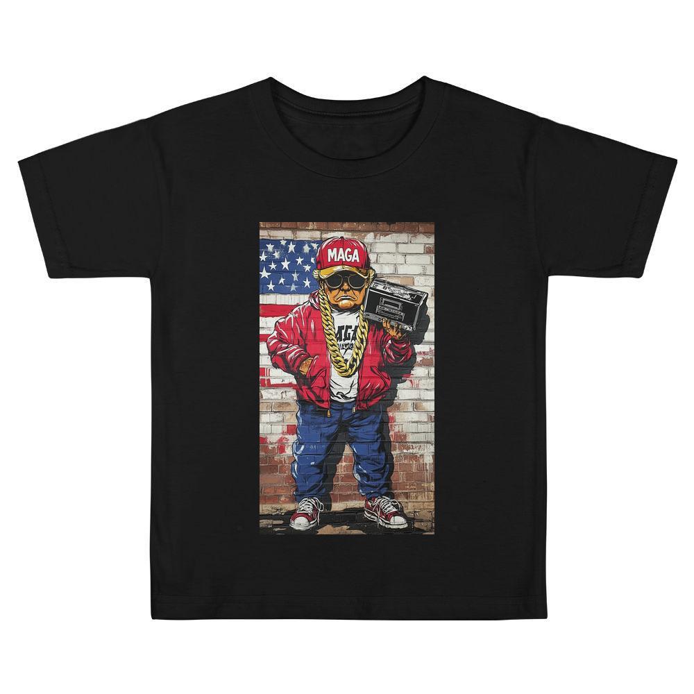 ddmywed Boy and girl Children's T-shirt T-shirt with image a rapper in front of an american flag
