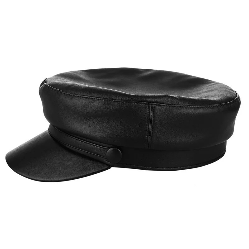 GEMVIE Women Hat With Visor Military Cap sboy Autumn Winter PU Leather Retro Classic Sailor Hat Lady Peaked Cap Black 250716