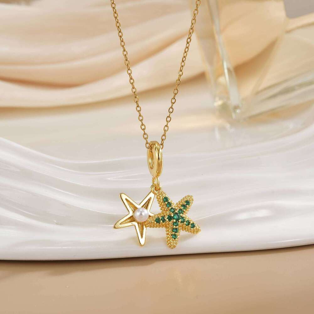 Fashionable Light Niche Jewelry Ocean World Copper Gold-Plated Necklace Titanium Steel Collarbone Chain 570