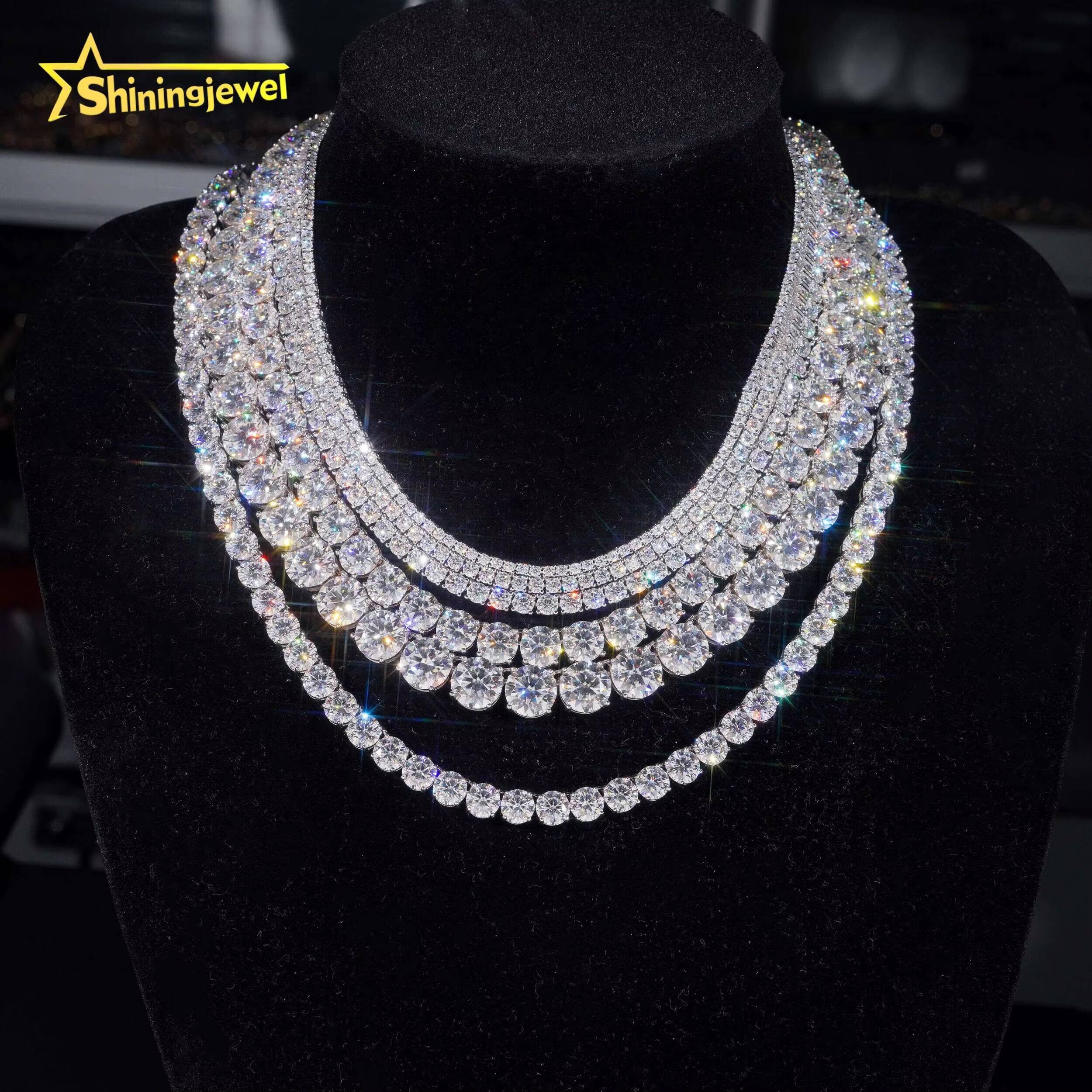 Pass Diamond Tester Hip Hop 925 Sterling Silver Double Security Clasp VVS Moissanite Tennis Chain Necklace