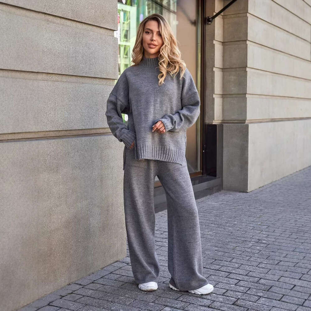 Turtleneck Sweater Autumn Winter New Loose Sleeve Long Pants Knitted Set For Women B5