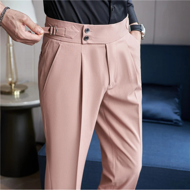 High-quality Mens Naples Trousers Mens High-waisted Casual Pants Slim-fit Suit Trousers 28-38 Classic Formal Dress Pants 250707