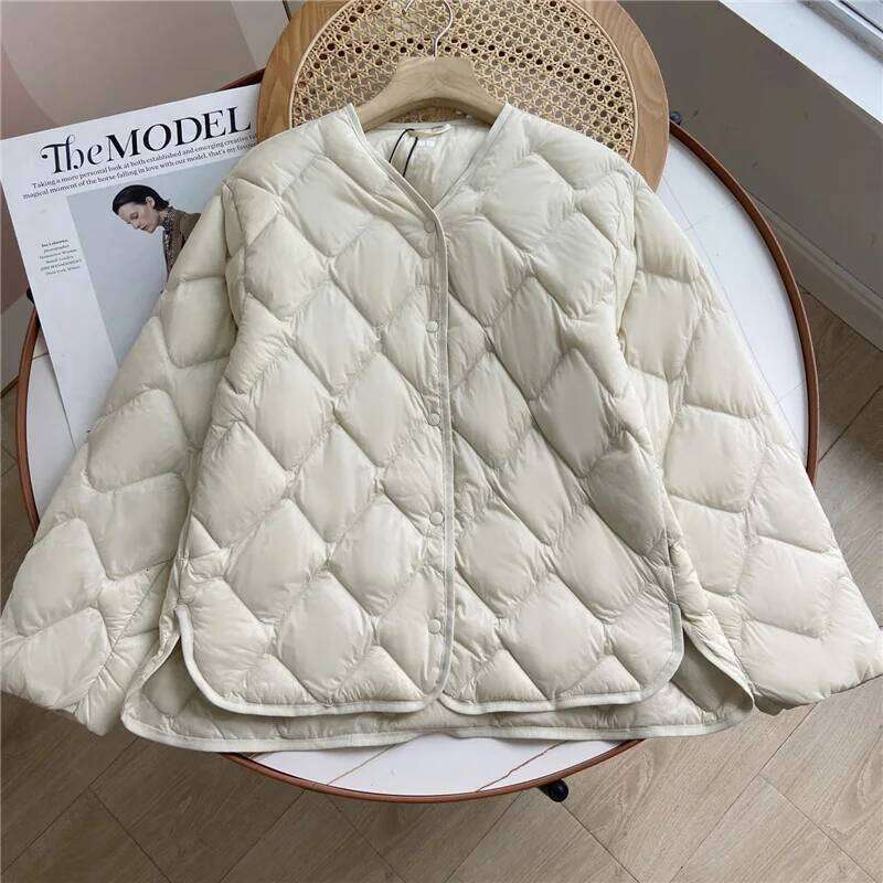 Janveny 2025 New Autumn Winter Ultra Light Collarless Soft Puffer Jacket Women Casual Loose Single Breasted 90% Duck Down Coat MDNG