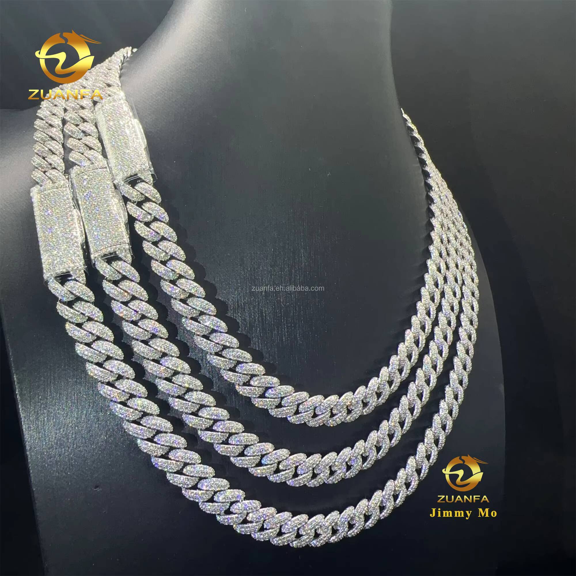 Best Selling Pass Diamond Tester 10mm Two Rows 925 Sterling Silver Iced Out Hip Hop FL Moissanite Diamond Cuban Link Chain Men
