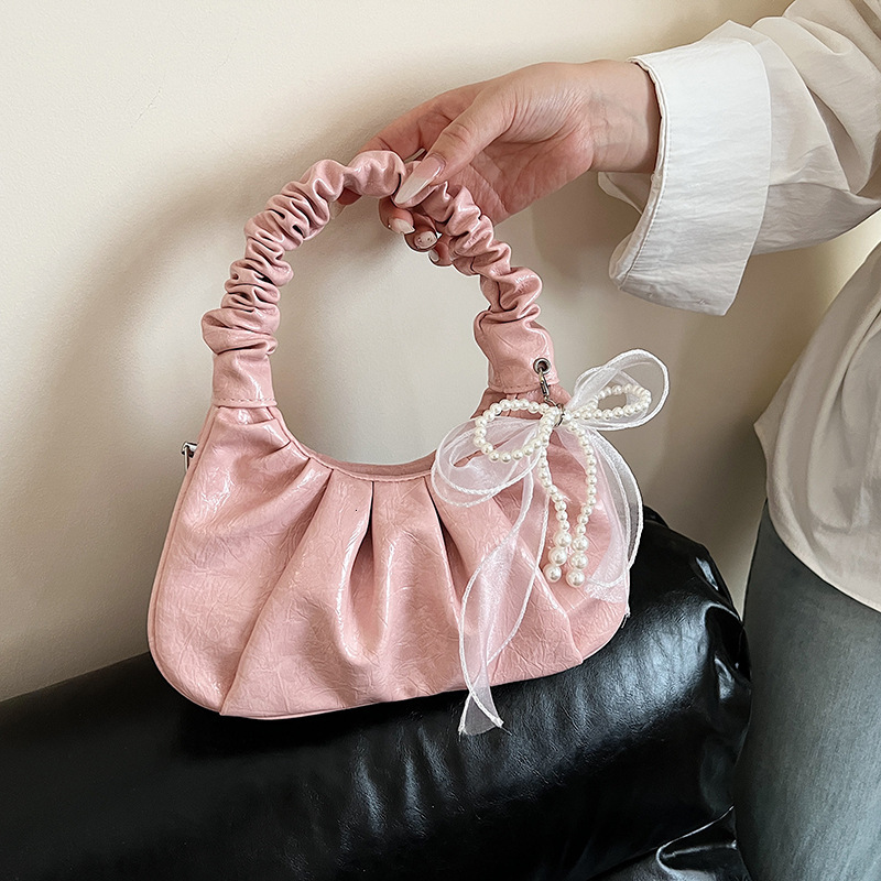 Summer new women's women's shoulder crossbody bag, women's bag, summer new candy colored pleated cloud bag, simple and elegant armpit b