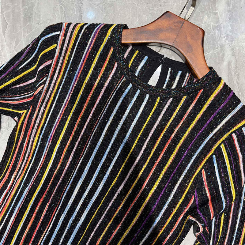 Women's Striped Long Sleeve Knit Dress Summer New Arrival High-End Fashion Y2K Round Neck Sequin Maxi Dress for Party Vacation S0736