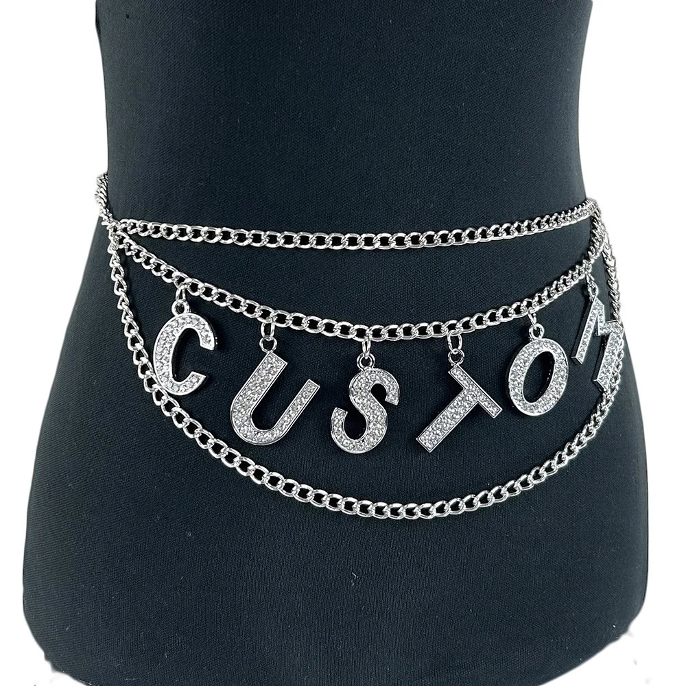 Rhinestone Sexy Big Letter Statement Waist Chain Women Punk Custom Word Name Waist Belt Body Chain Cosplay Jewelry 250716