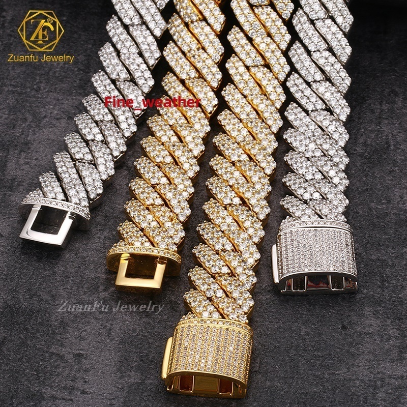 10MM Moissanite Cuban Chain Fast Shipping Round Brilliant Cut Silver Plated 10k 14k Solid Gold Cuban Link Chain for Men Women