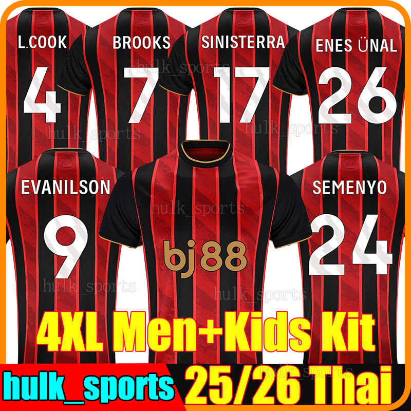 4XL 25/26 The Cherries soccer jerseys EVANILSON SEMENYO KLUIVERT ENES UNAL O.DANGO SINISTERRA ADAMS BROOKS L.COOK CHRISTIE men kids kits socks sets football shirts