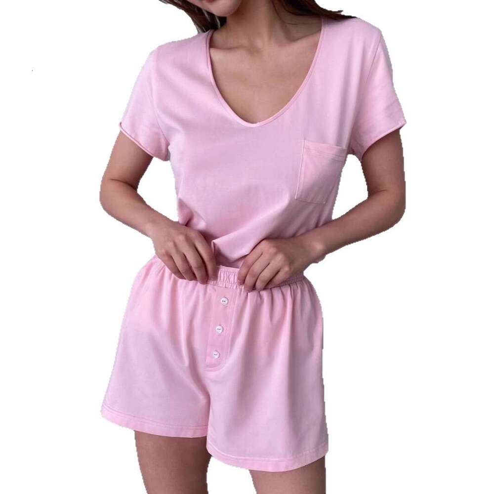 V-Neck Shorts Pajama Spring Summer Casual Loose Comfortable Cotton Short Sleeve T-Shirt Set B5