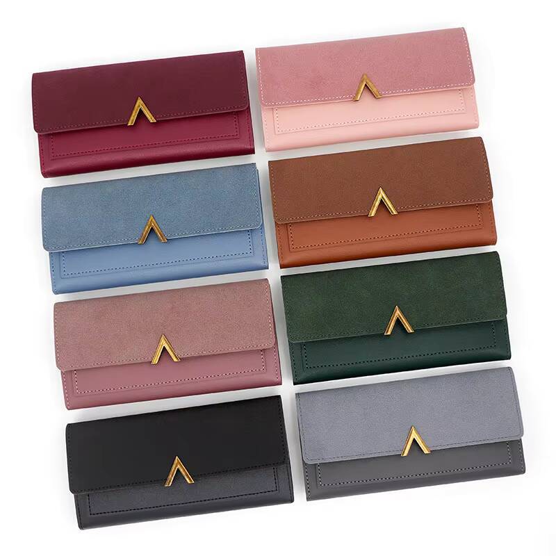 New Korean version womens long V-shaped buckle three fold wallet for women, hand-held bag, change card bag ddmynov