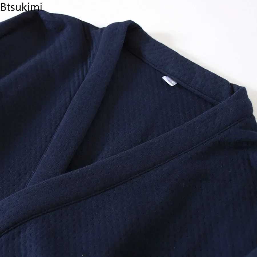 Mens Autumn Winter Pajama Sets Japanese Style Kimono Sleepwear Two-Piece 100% Cotton Air Layer Thick Warm Home Clothes Suit W250717