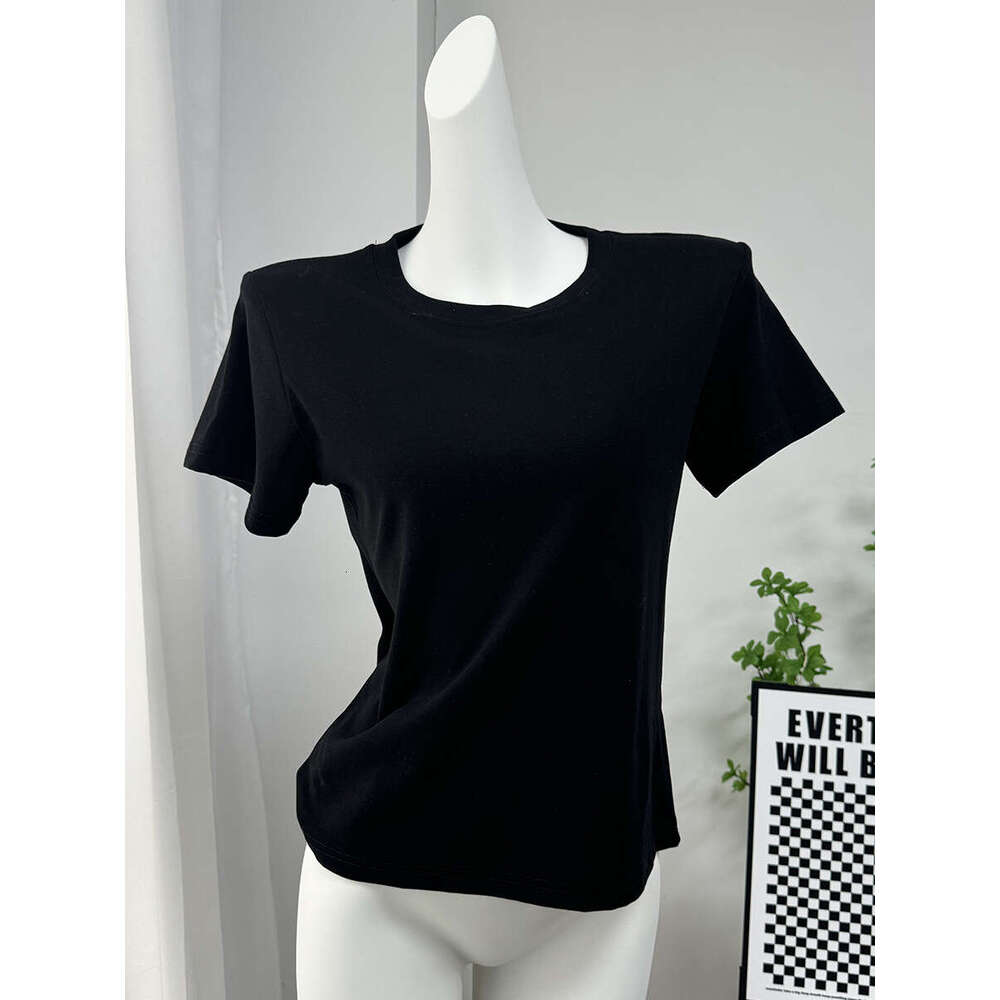 Spring Summer New Basic Solid Color T-Shirt Women Regular Shoulder Slim Fit Versatile Short Sleeve Top B5