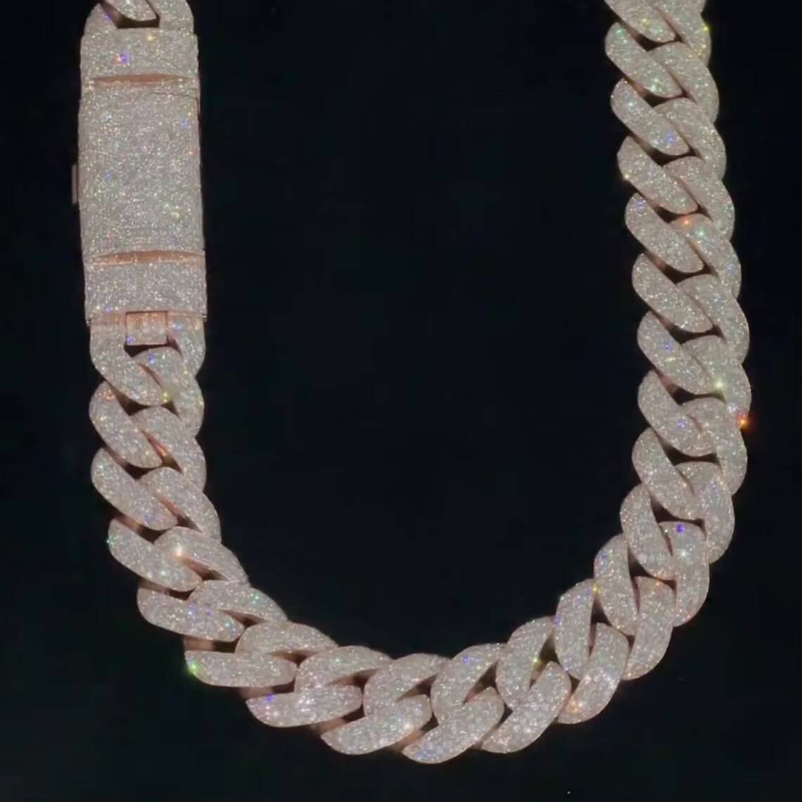 Thick Cuban Link Chain VVS Diamond 925 Silver Pink Rose Gold Plated Iced Out Miami Moissanite Cuban Chain